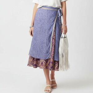 100% Silk Urban Nomad Print Wrap Tie Midi Mid Length Bohemian Skirt‎ OS